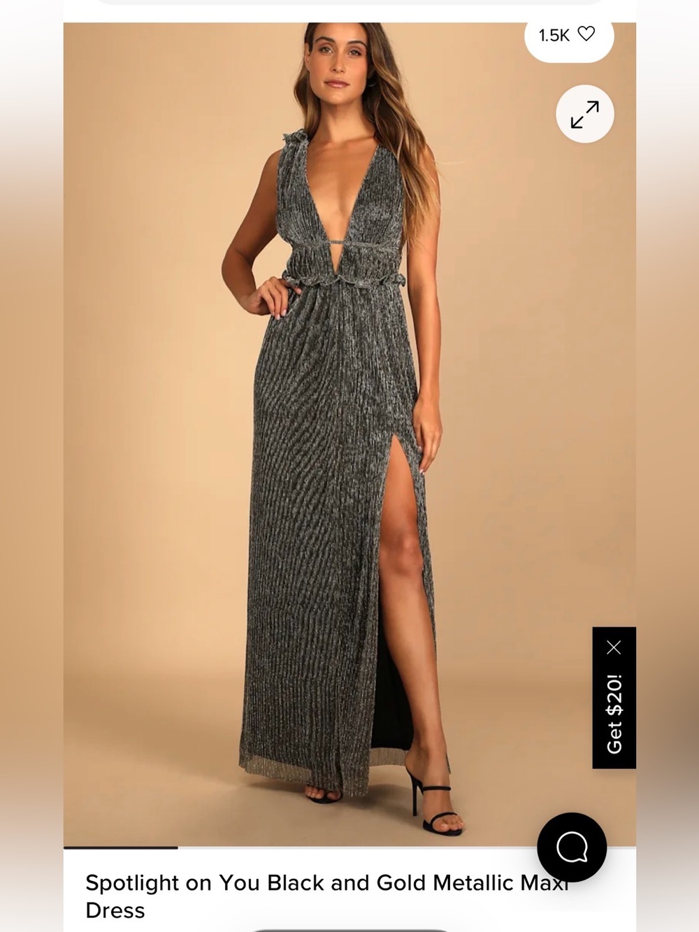 Lulus Spotlight on You Black and Gold Metallic Maxi Dress. Size Large. NWT.